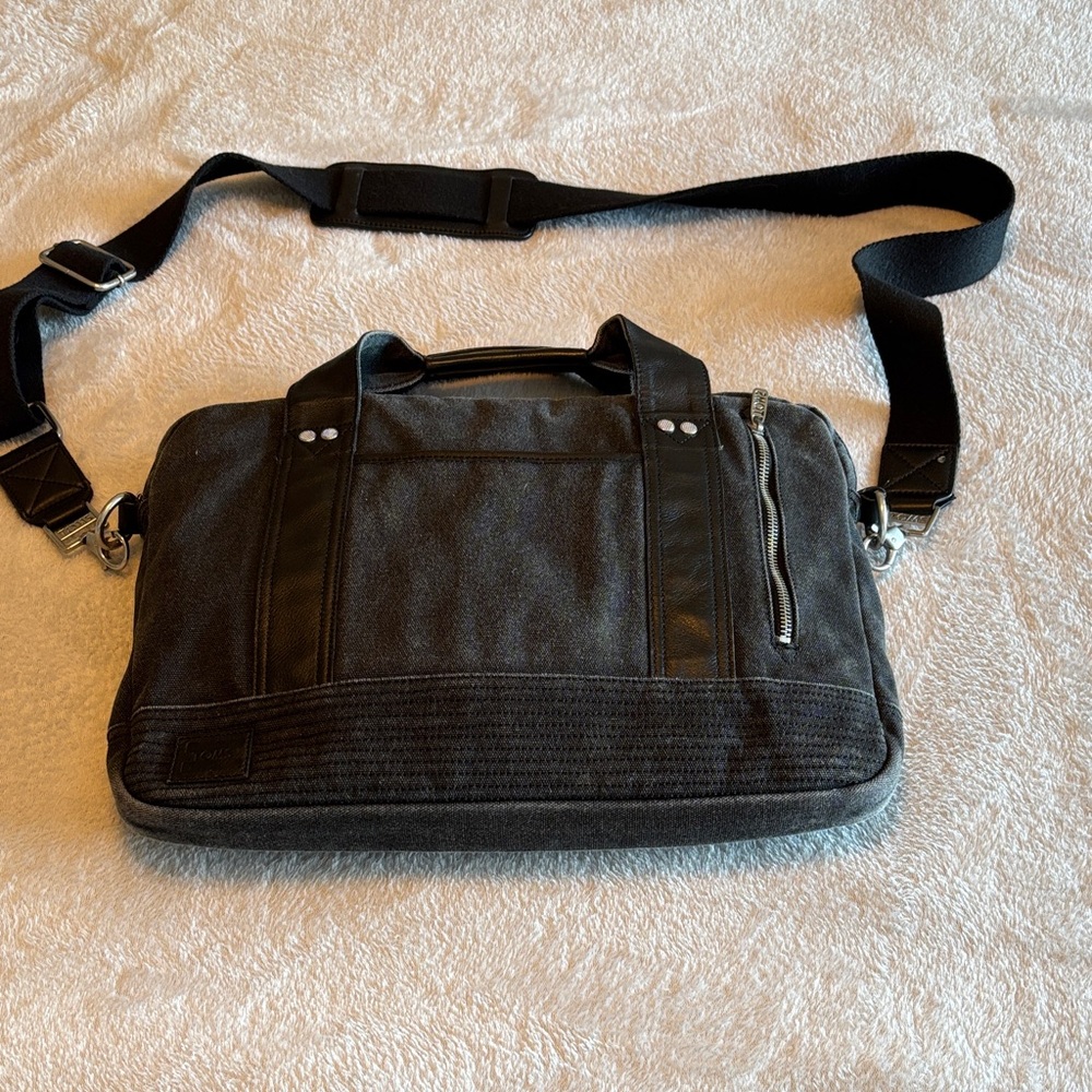 Toms Black canvas Traverse laptop work briefcase EUC